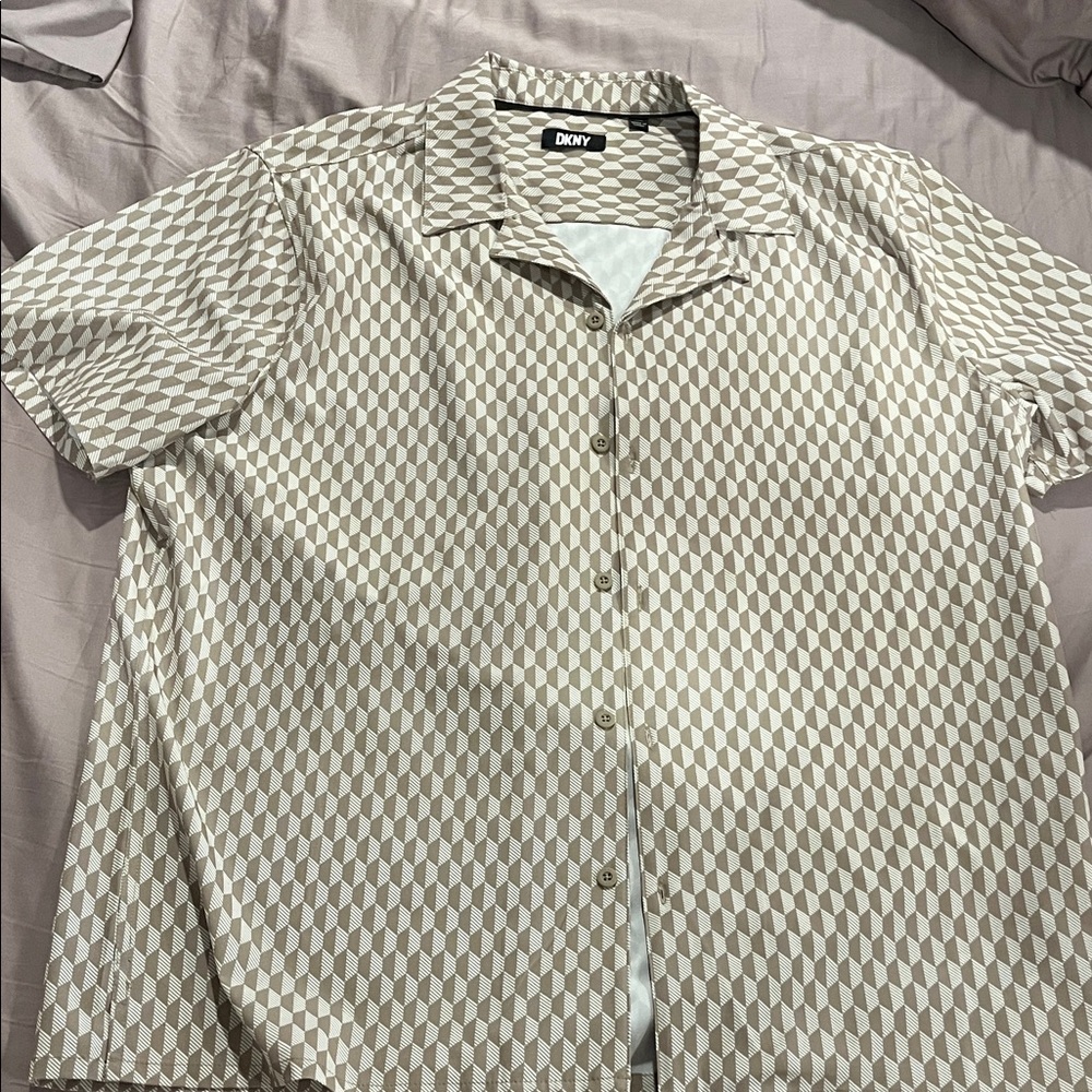 DKNY Men's Geometric Pattern Shirt - Brown and White